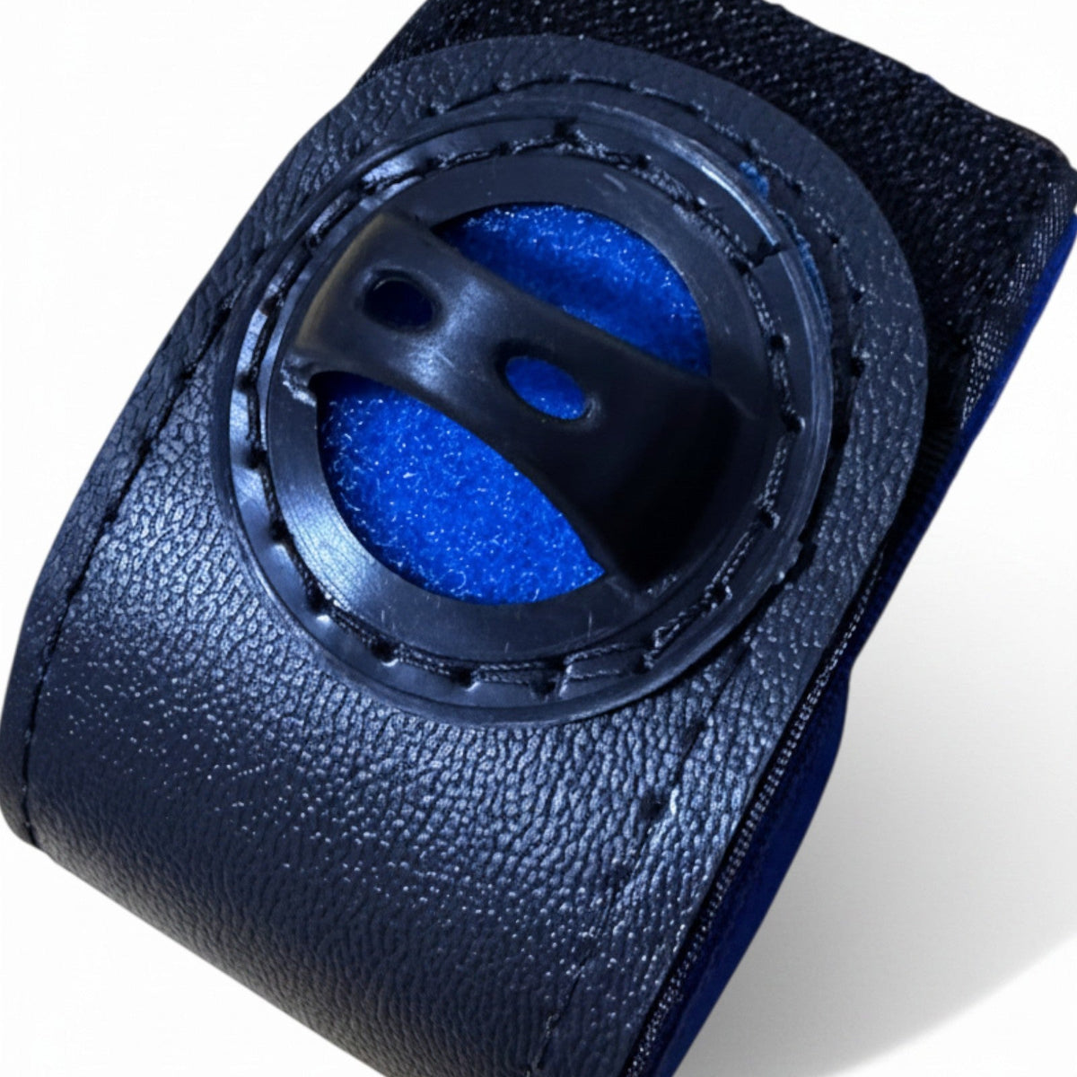 Surf's Up Shop black neoprene ankle strap leash with blue cushioning and swivel connector.