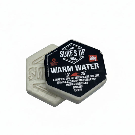 Surf's Up Shop warm water surf wax, hexagonal shape, 80g, for water temperatures 19-25°C.